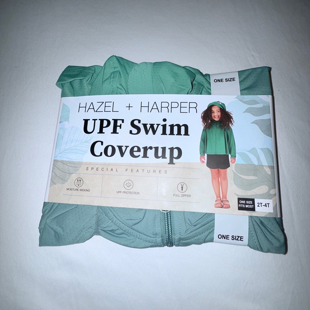 Hazel + Harper UPF Swim Coverup Kids 2T-4T‎ Green New Hooded Zip Rash Guard